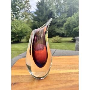 Vintage Flavio Poli Murano Art Glass Vase Teardrop Sommerso Amethyst/Purple 9”H